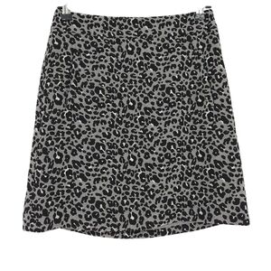 Ann Taylor LOFT Flare Skirt Gray Leopard Lined Zip Back A Line Pockets 2